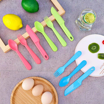 Jawbush Kids 9-Piece Plastic Cutlery Set With Forks, Spoons, And Knives