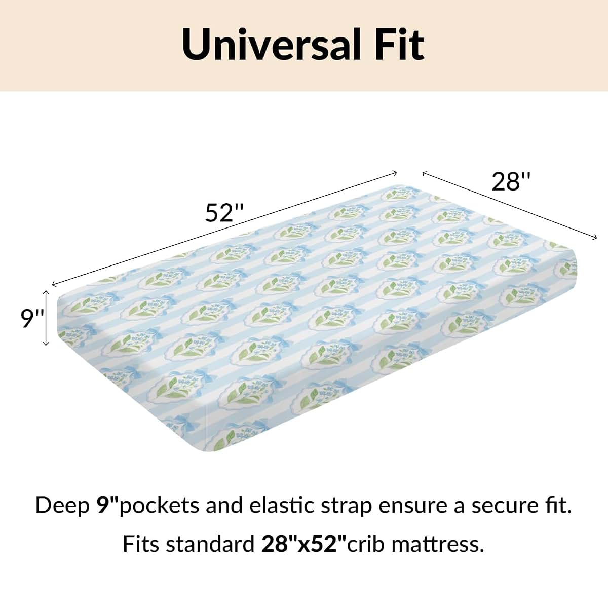 Cstdyfrv Pastel Flowers Bows Striped Baby Boys Girls Crib Sheets Pink Blue Hydrangea Floral Ribbon Bows Fitted Crib