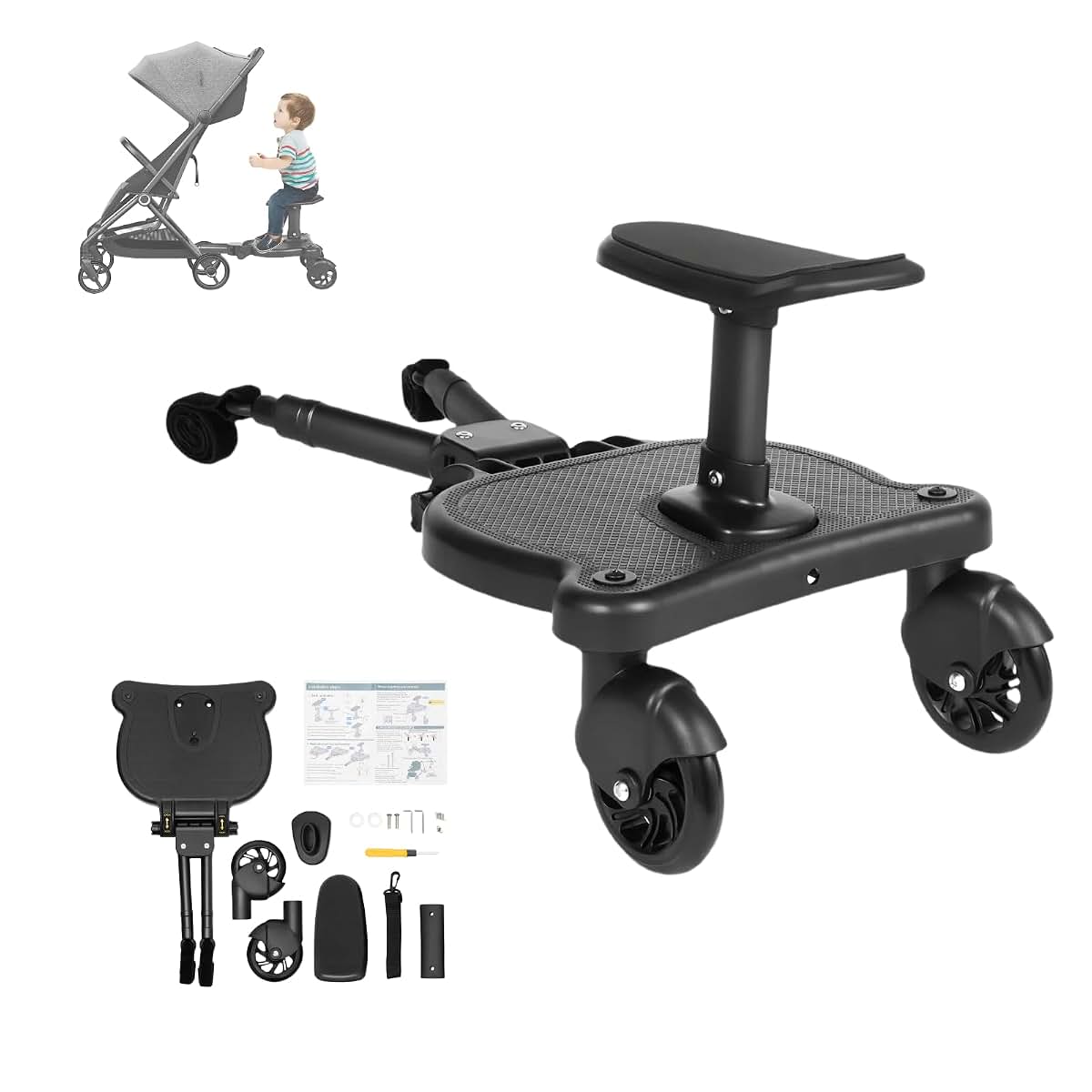 Universal Stroller Board Attachment for Toddlers to Ride (Black)