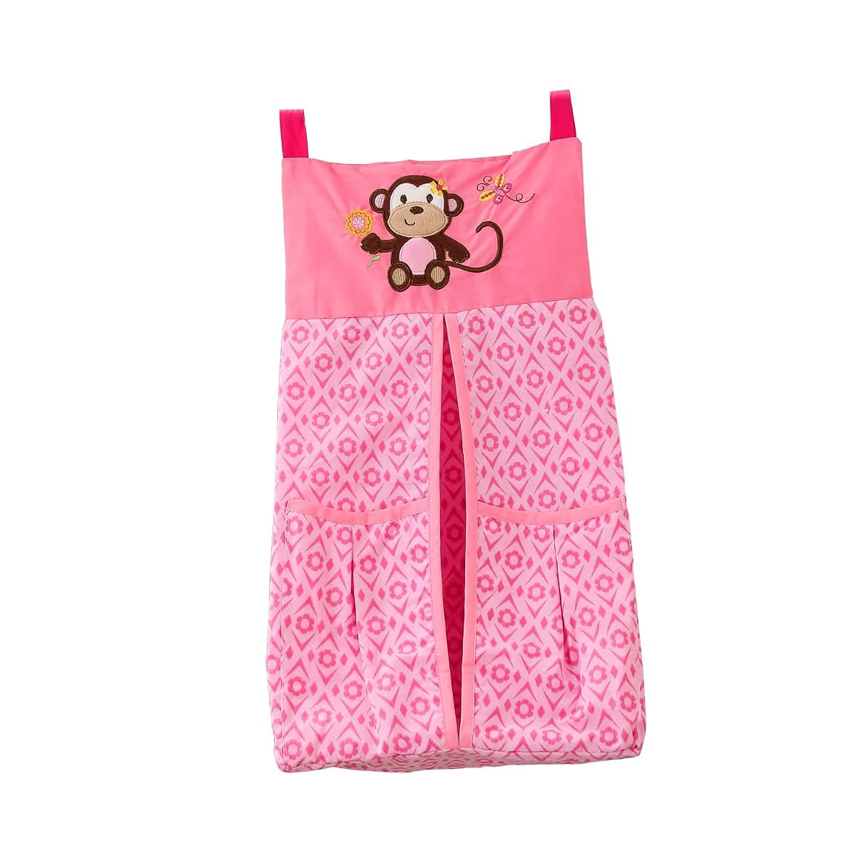 CribMATE Pink Embroidered Monkey Nursery Diaper Stacker (photo 2)