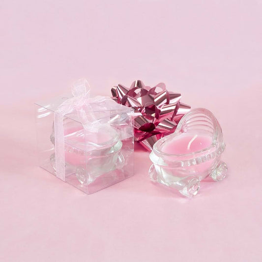 Lunaura 12 pcs Scented Baby Powder Pink Glass Baby Carriage Container Candles, Palm Wax Candle, Baby Shower Gifts