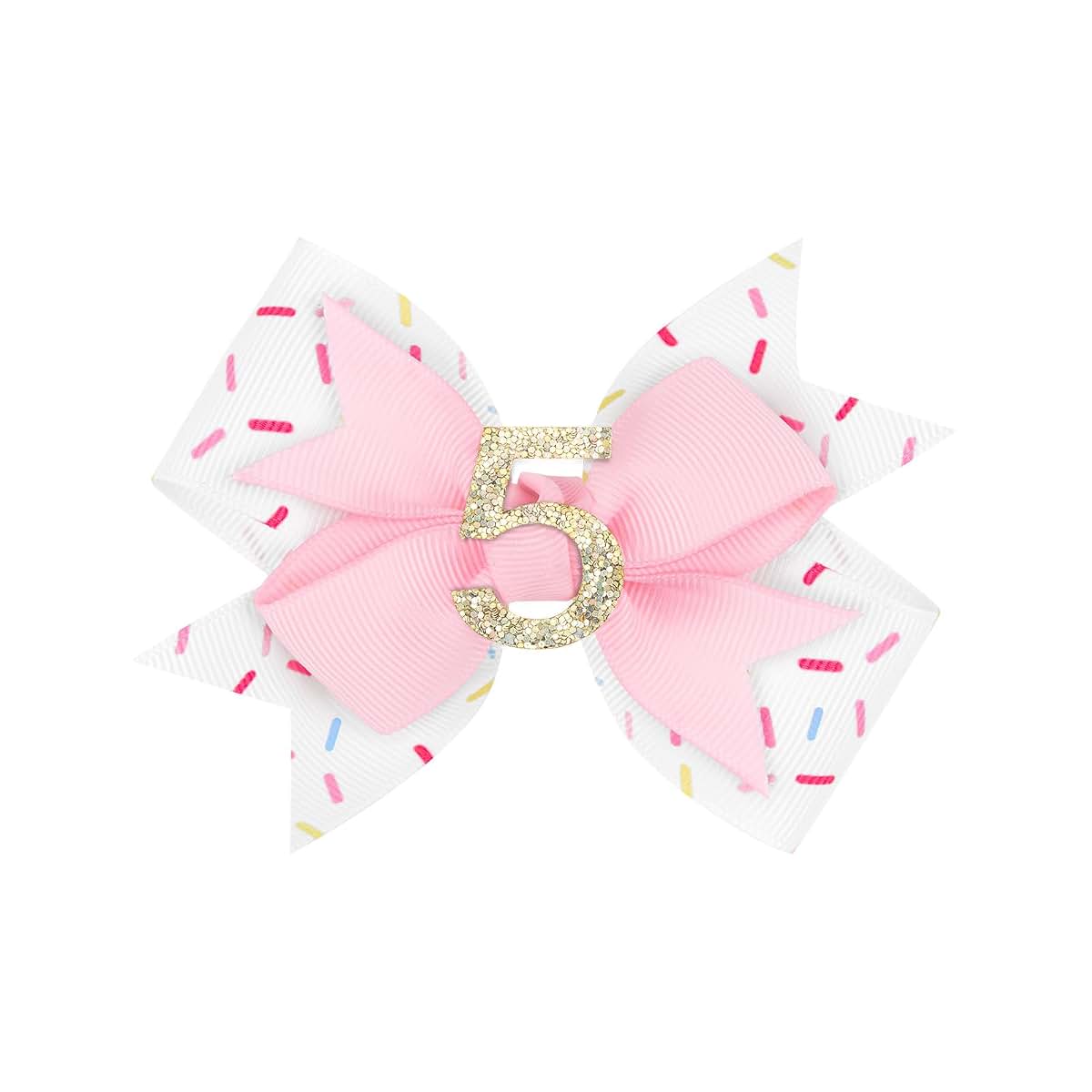 YanJie Glitter Number 5 Hair Bow Clips for Girl Birthday Accessories