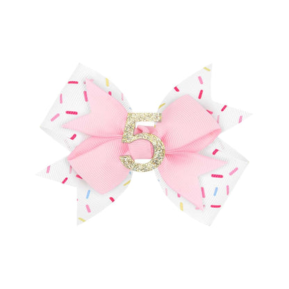 YanJie Glitter Number 5 Hair Bow Clips for Girl Birthday Accessories
