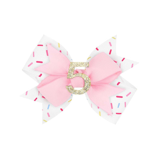YanJie Glitter Number 5 Hair Bow Clips for Girl Birthday Accessories