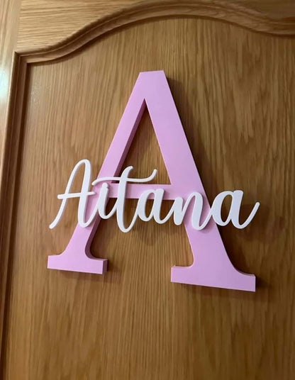 Gufacai Personalized Wooden Name Sign for Nursery Wall Decor,Custom Initials 3D Letter Family Name Sign,Baby Room Door