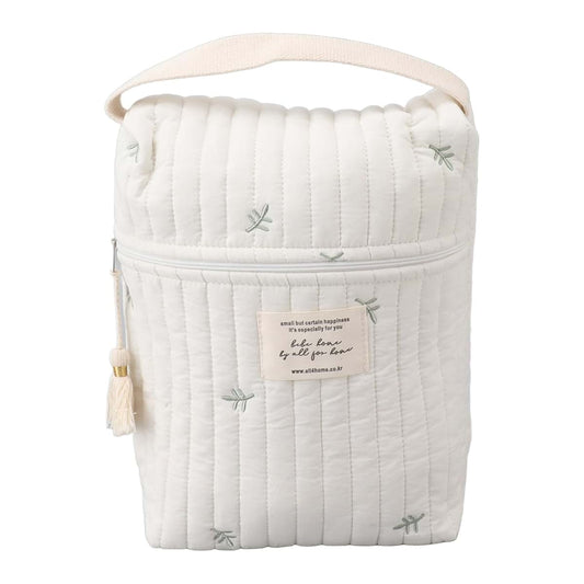 OPPWONG Diaper Tote Bags, Quilted Cotton Diaper Bag Organizing Pouches with Zipper, 3 Compartments, Stroller Hook