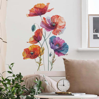 Runtoo Poppy Flowers Watercolor Floral Wall Art Decals