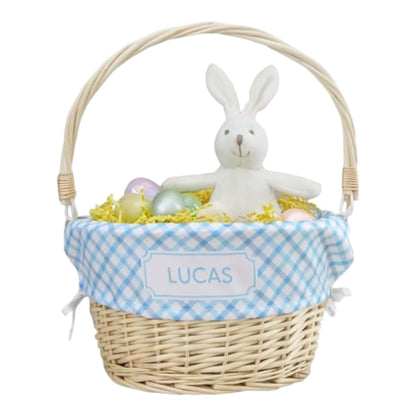 Personalization Universe Personalized Plaid-Themed Easter Basket – Embroidered Rainbow Plaid Pattern Basket Liner –