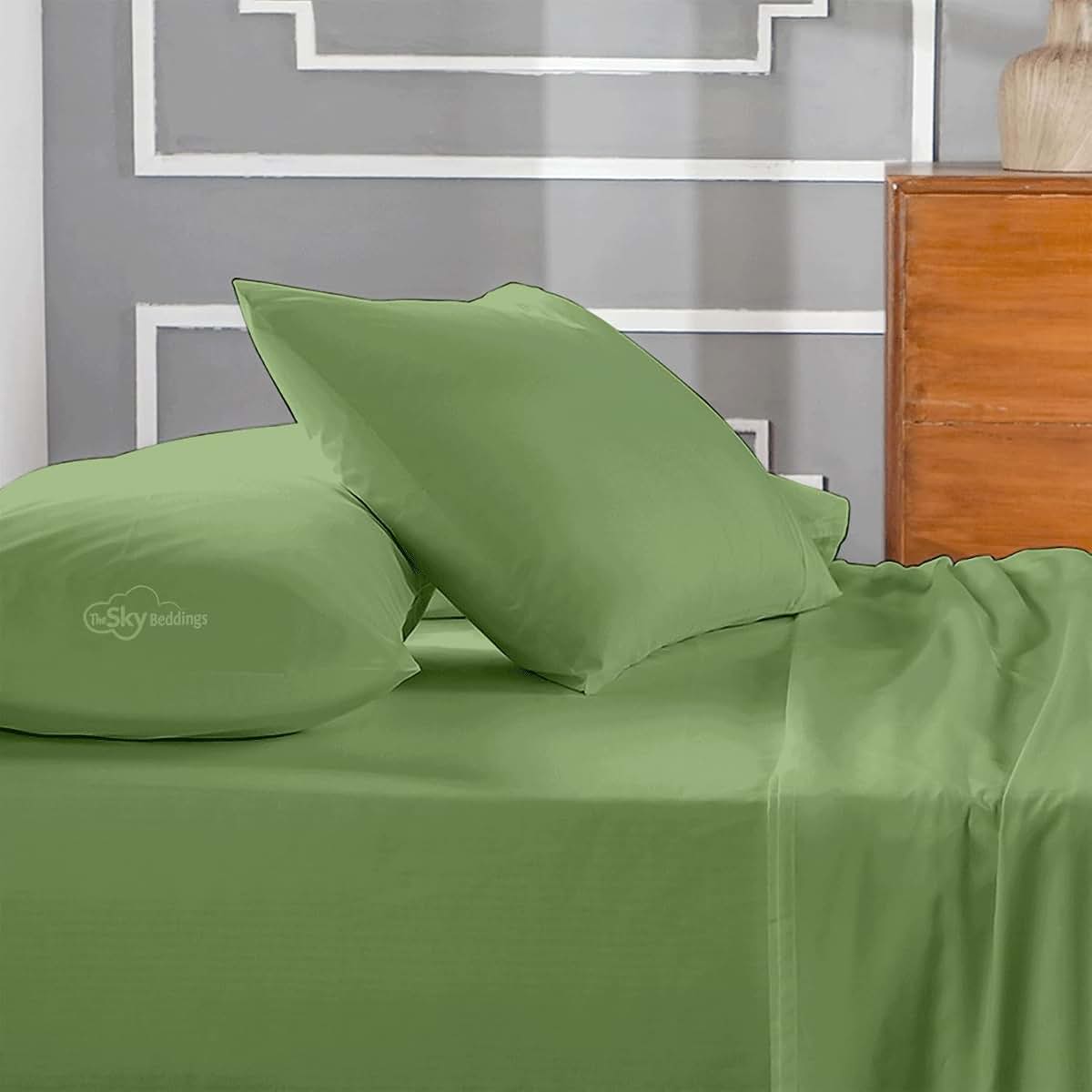 The Sky Bedding 100% Egyptian Cotton Zipper Closure Toddler Pillowcases Sage Green 2 Pack (photo 2)