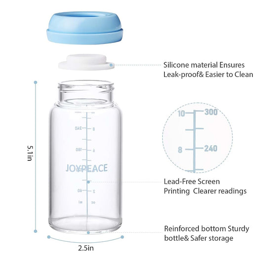 Joypeace 4 Packs Wide Neck Glass Breastmilk Storage Bottles, 10 oz