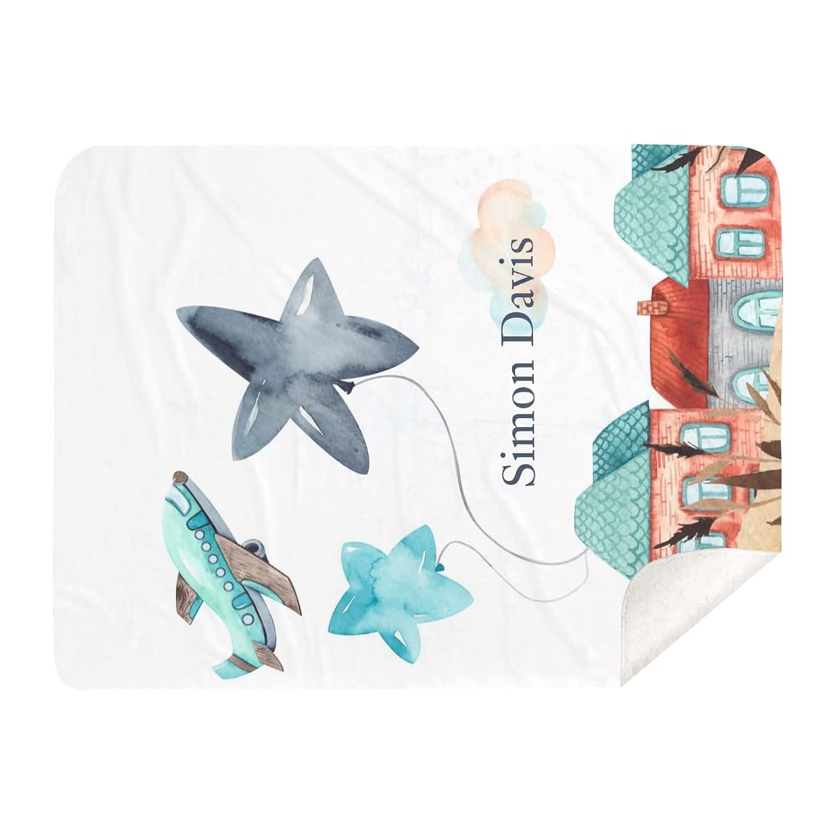 Nzoohy Personalized Airplane Clouds Baby Blanket, Custom Sherpa Fleece Throw (photo 3)