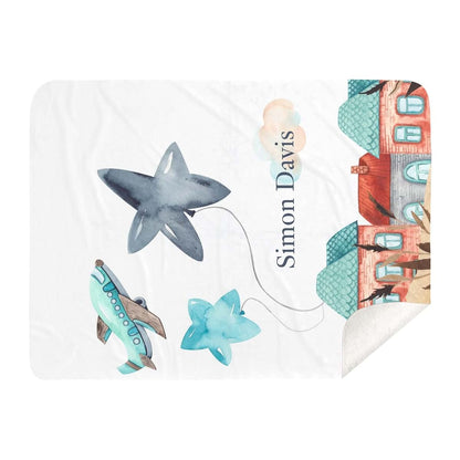 Nzoohy Personalized Airplane Clouds Baby Blanket, Custom Sherpa Fleece Throw (photo 3)