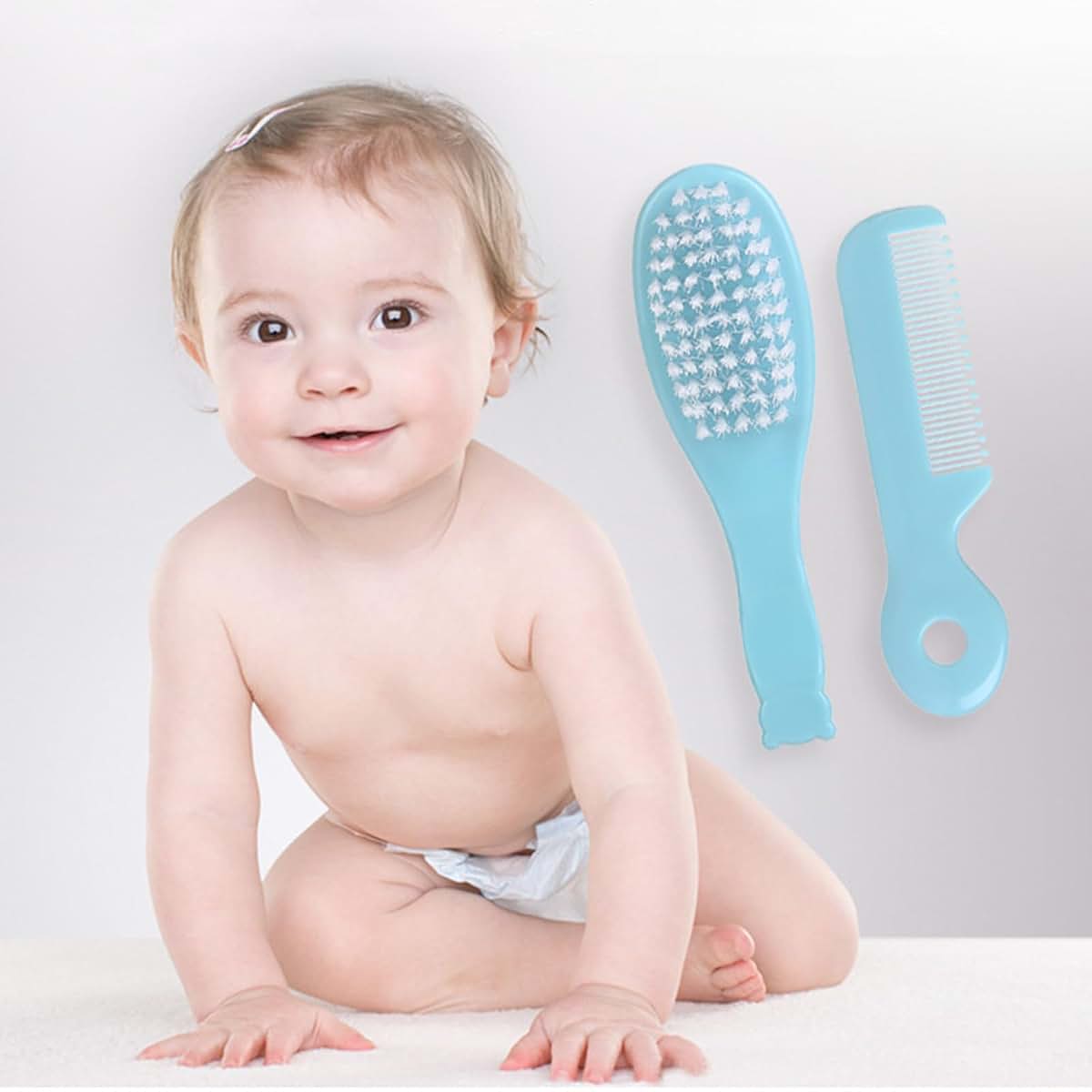 Newborn Baby Hair Brush and Comb Set with Soft Bristles for Bathing and Head Massage