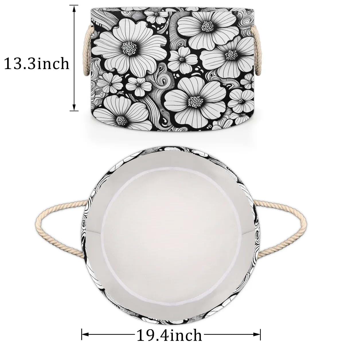 Gumuslen Black White Daisy Storage Basket Bin