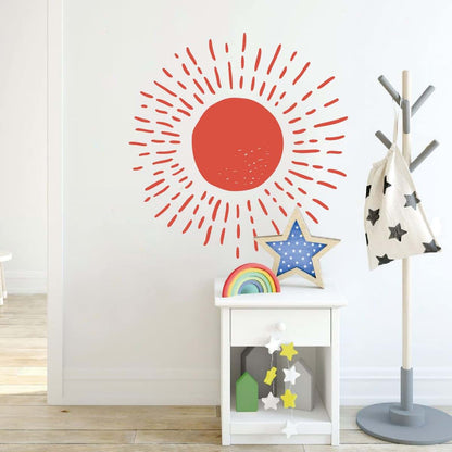 DXLING Sunshine Wall Sticker Modern Sun Mural, Orange Vinyl Decal for Nursery