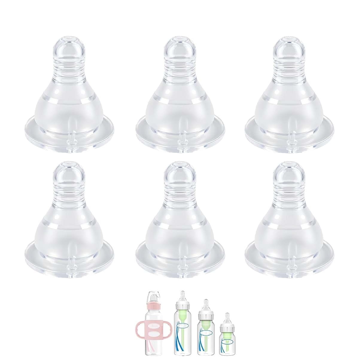 Honeykin Replacement Nipples Compatible with Dr. Brown's Narrow Baby Bottles, Soft Silicone Baby Bottle Nipples, Level