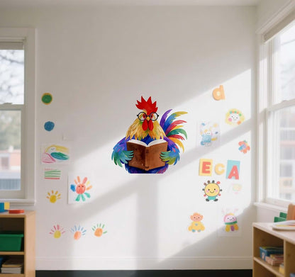 BabyOneStop Chicken Reading Wall Decal, Watercolor Farm Animal Stickers