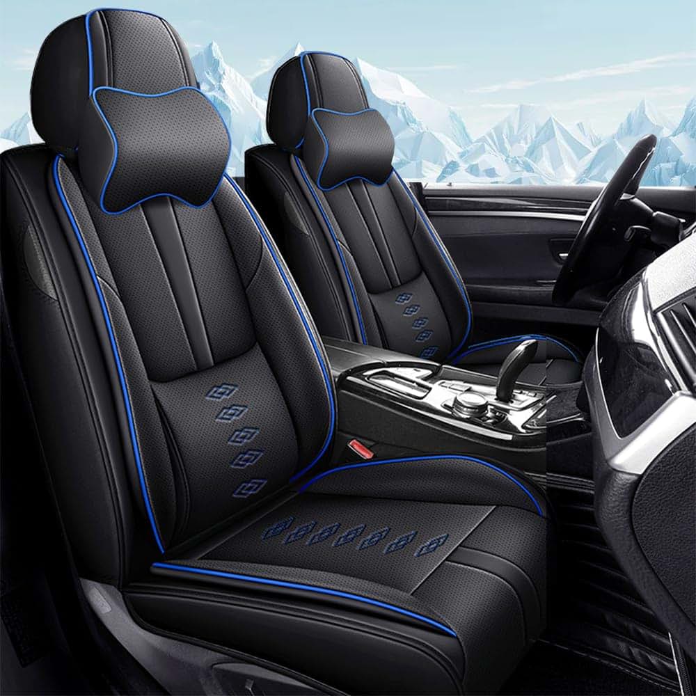 NCCLOVELY Car Seat Covers for Honda Civic 2026, Black and Blue Front Set with Pillows