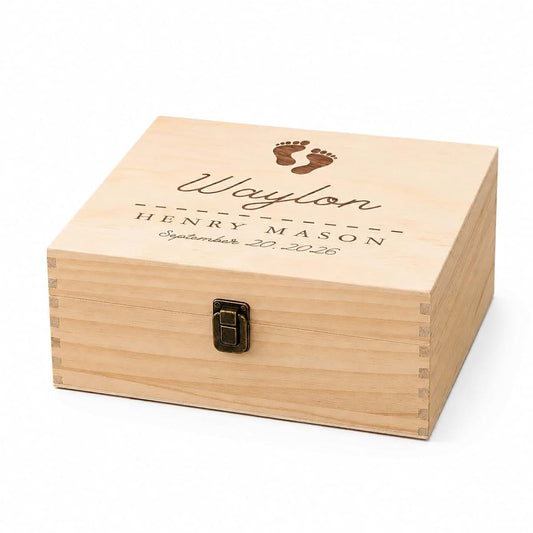 GiftsForYouNow Personalized Baby Keepsake Box with Name and Birth Date, Custom Wooden Baby Memory Box, Newborn Gift for