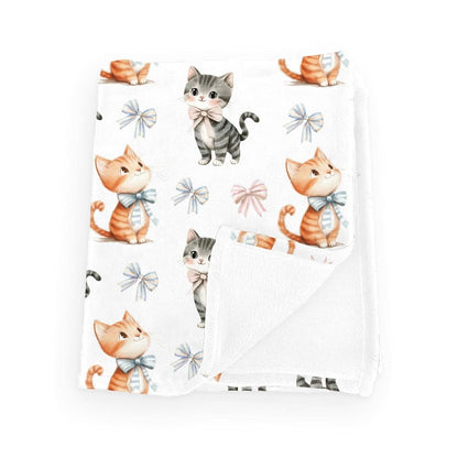 Wicbfdfv Cute Cats Bows Baby Boy Girl Cartoon Orange Kitten Pet Stripe Blue Pink Blankets Cat Lover Gift Flannel