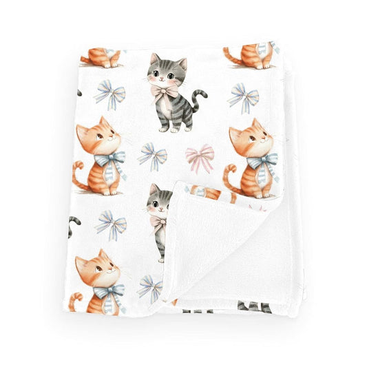 Wicbfdfv Cute Cats Bows Baby Boy Girl Cartoon Orange Kitten Pet Stripe Blue Pink Blankets Cat Lover Gift Flannel
