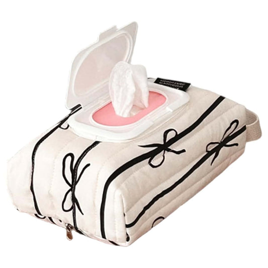 Wowmcrushiss Striped Bow Cotton Wipes Dispenser Refillable Wipes Bag with Handle Portable Hanging Travel