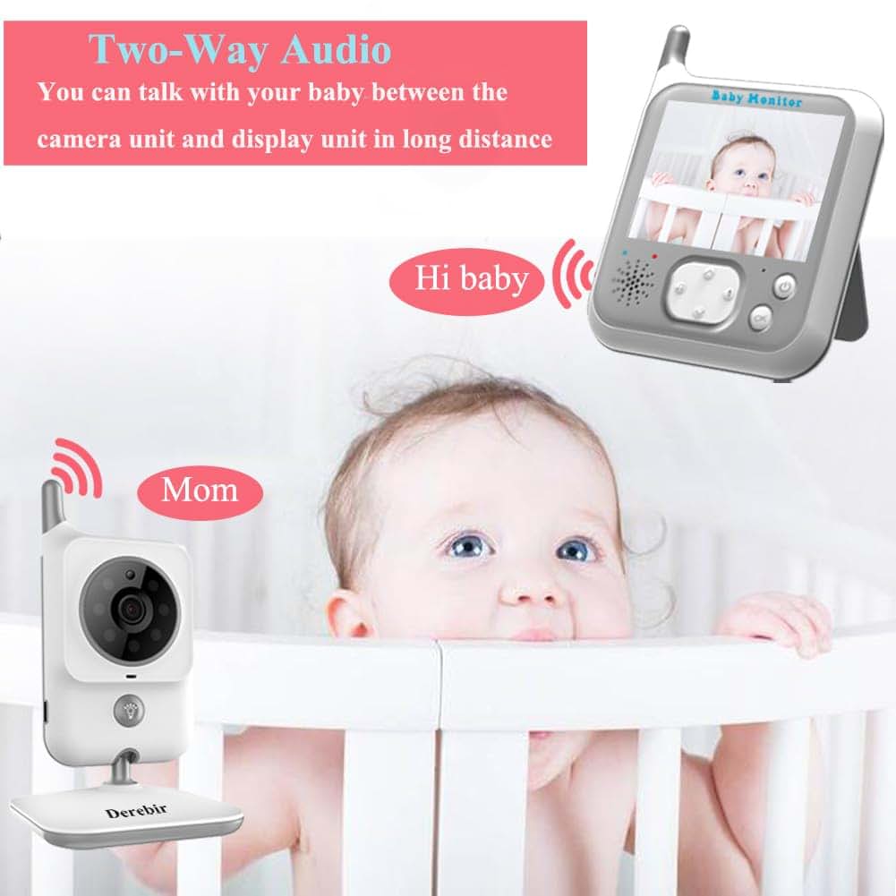Derebir Video Baby Monitor with Camera, 3.2 Inch Screen, Two-Way Talk, Night Vision