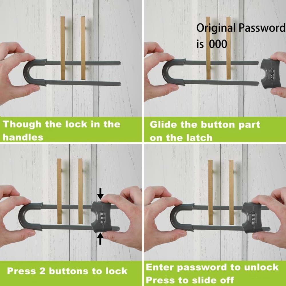 Jola's House 4-Pack Sliding Cabinet Door Code Locks, Adjustable U-Shaped, Grey