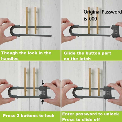 Jola's House 4-Pack Sliding Cabinet Door Code Locks, Adjustable U-Shaped, Grey