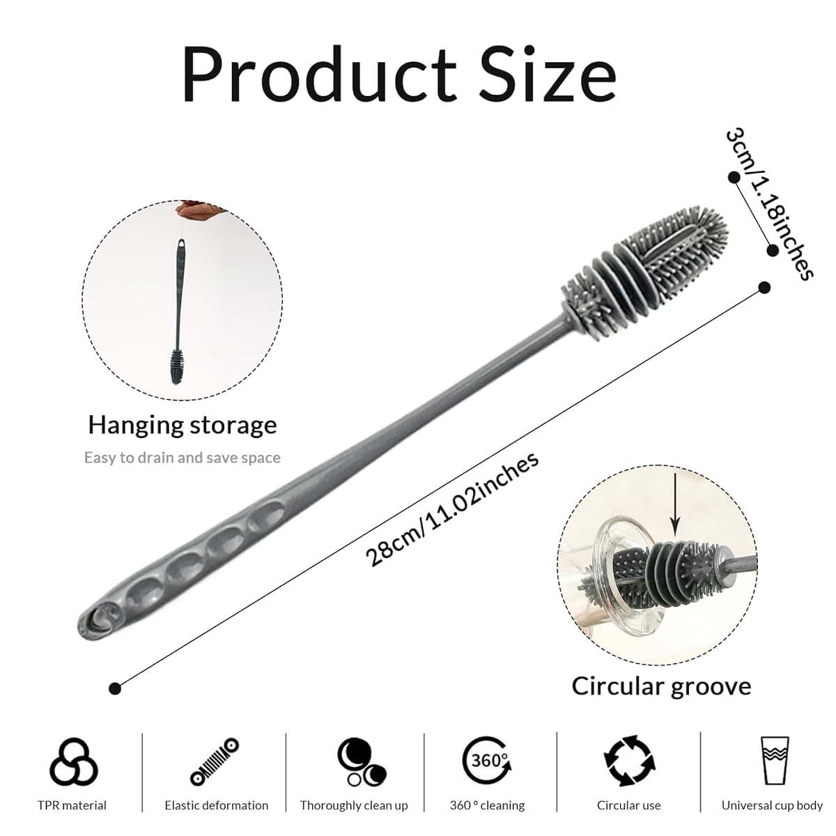 Jeorywoet 11" Silicone Bottle Brush with Long Handle (photo 2)