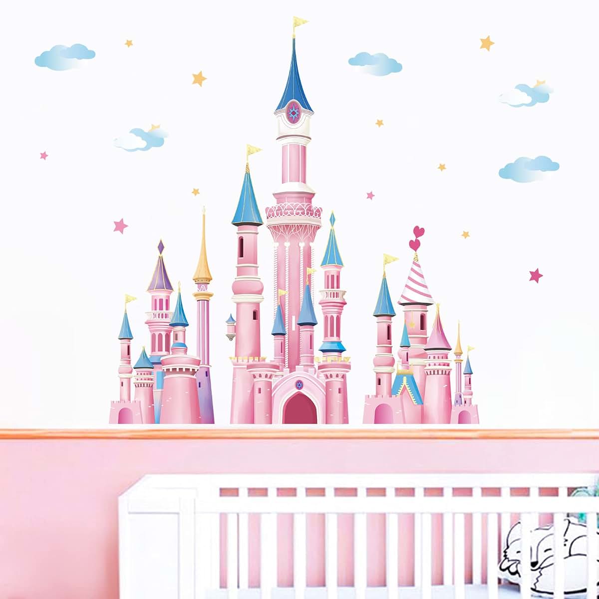 wondever Pink Castle Wall Decals Fairy Tale Peel and Stick Wall Stickers