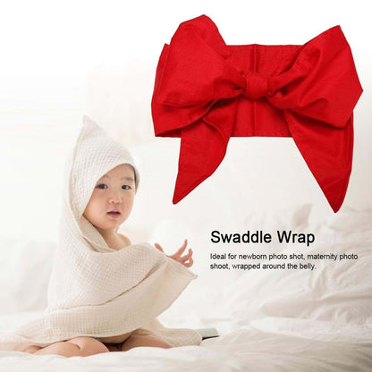 Fdit Newborn Swaddle Wrap with Big Bowknot Sash, Cotton, Red, 72.4x5.5 Inch