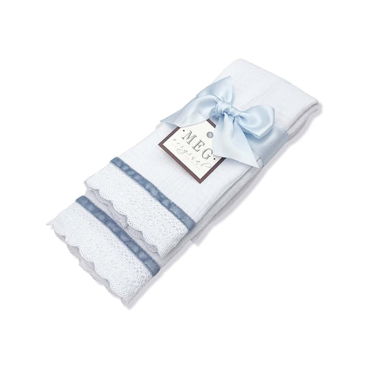 MEG ORIGINAL Baby Burp Cloth Set - Heirloom Collection - Handmade in the USA (Blue Stripe on Cotton (2))