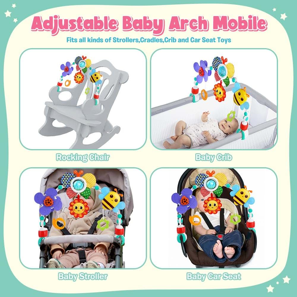 Adjustable Crib Mobile for Stroller, Bassinet, and Bouncer | Sensory Hanging Toys