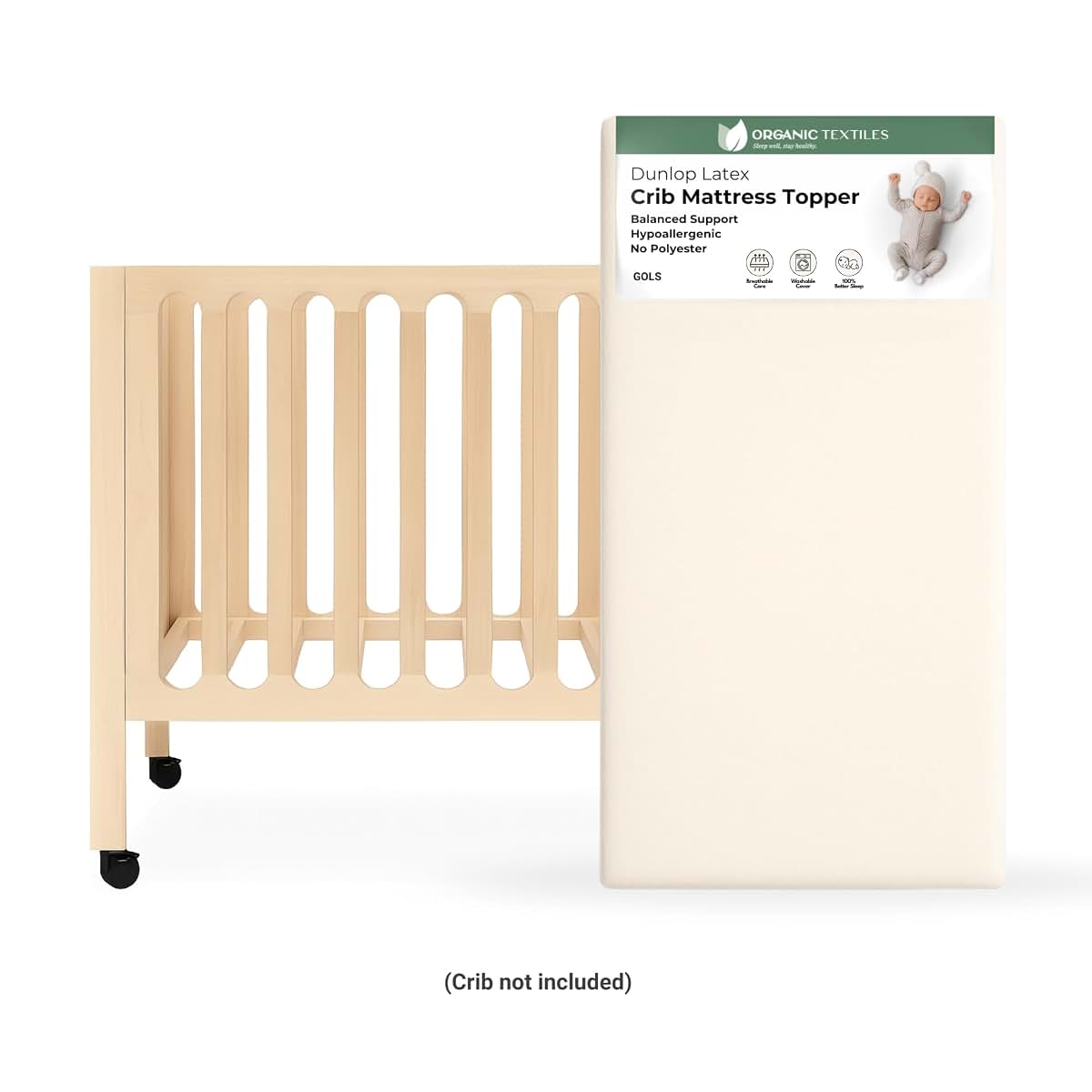 Organic Textiles Organic Baby Latex Mattress Topper With Wool Cover - 2-Inch Mini Sleeper