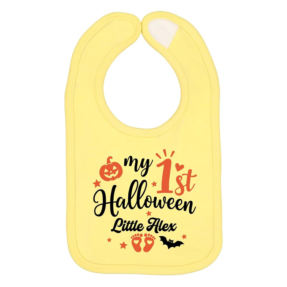 Smiling Jindo Personalized My 1st Halloween Baby Bib – Custom Name Bib – Pumpkin Footprint Design – Newborn Gift