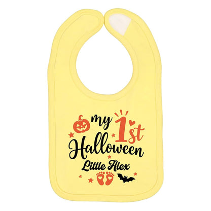 Smiling Jindo Personalized My 1st Halloween Baby Bib – Custom Name Bib – Pumpkin Footprint Design – Newborn Gift