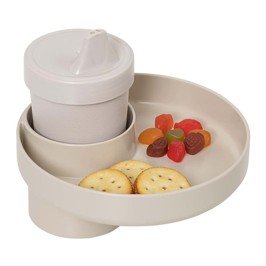 Travel Tray Round Cup Holder Tray for Kids Car Seats and Strollers in Beige