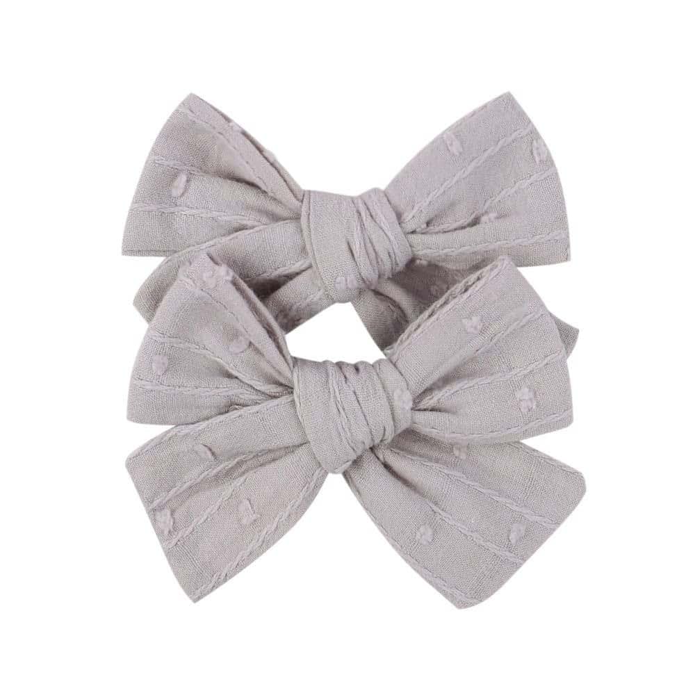 Grey Linen Hair Bow Clips for Girls and Teens