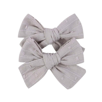 Grey Linen Hair Bow Clips for Girls and Teens