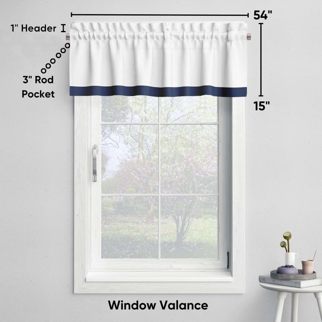 Bacati - Mix N Match White with Band Window Valance (Navy) (photo 4)