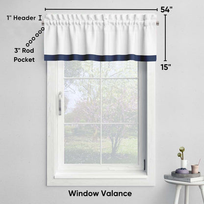 Bacati - Mix N Match White with Band Window Valance (Navy) (photo 4)