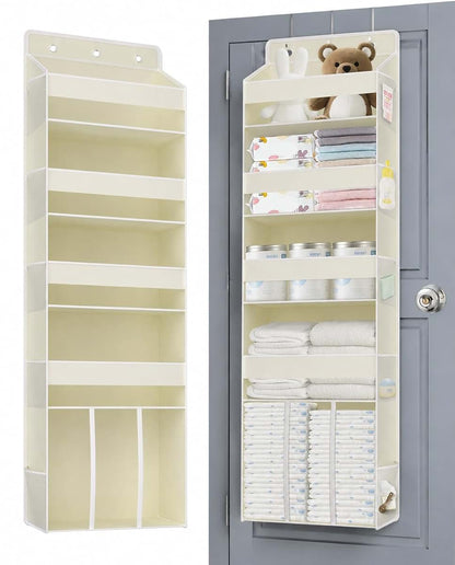 TAHAVICE 5-Tier Over the Door Nursery Organizer with 10 Mesh Pockets, Beige