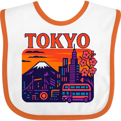 inktastic Tokyo Skyline Baby Bib with Mount Fuji Design