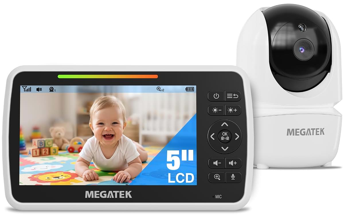 MEGATEK 5" Video Baby Monitor with Camera and Audio for Nursery Use