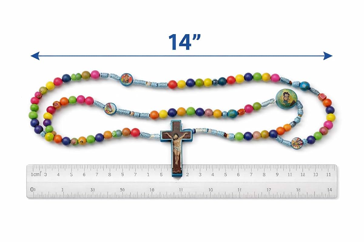 BabyOneStop Colorful Wooden Rosary With Crucifix And Holy Family Case