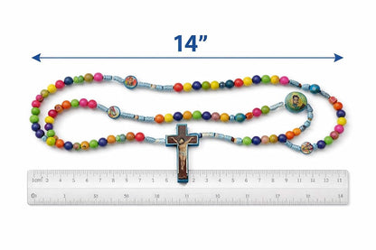BabyOneStop Colorful Wooden Rosary With Crucifix And Holy Family Case