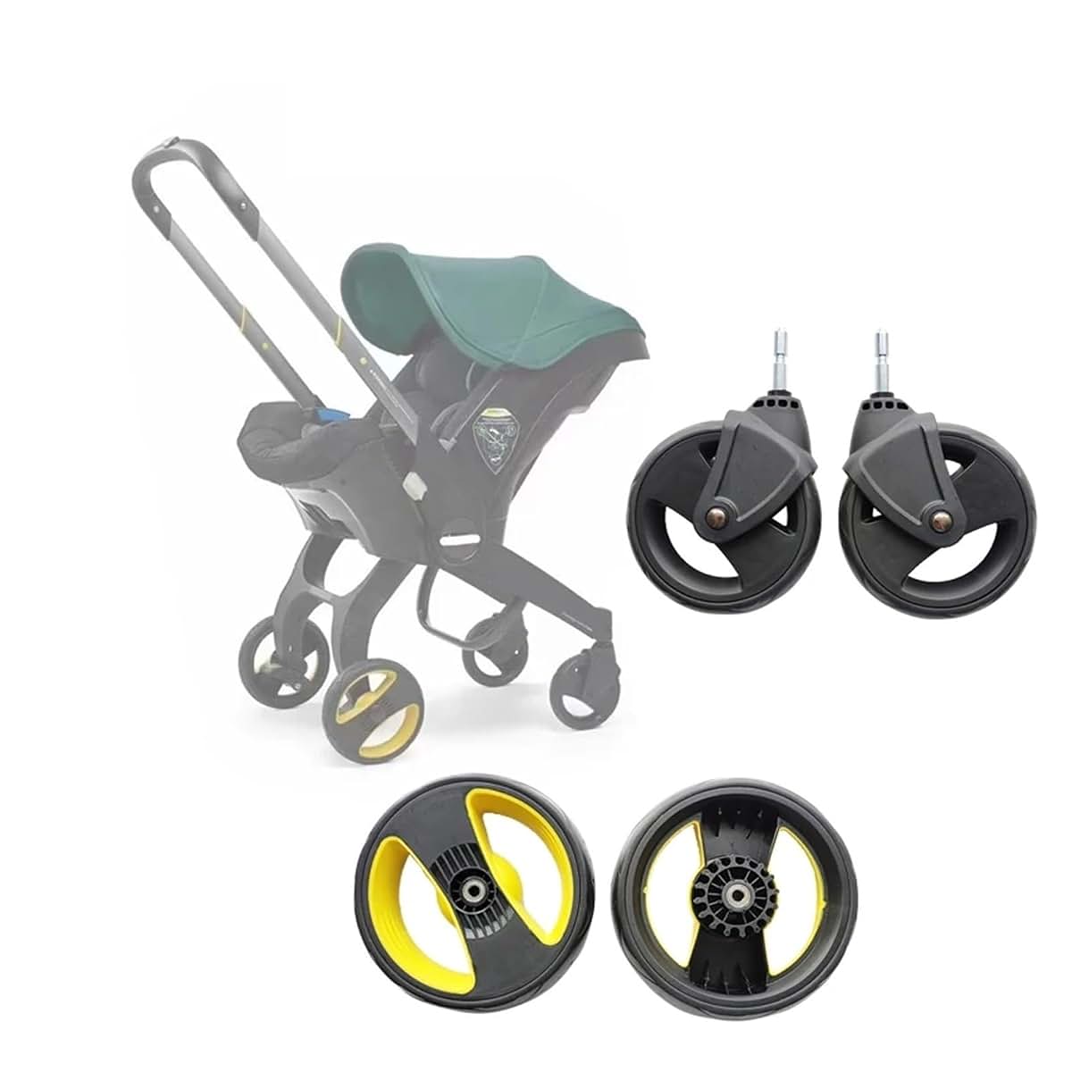 Bingche Replacement Wheels Compatible With DOONA, 1 Pair Front/Back Stroller Wheels with High-Speed Bearings, Durable