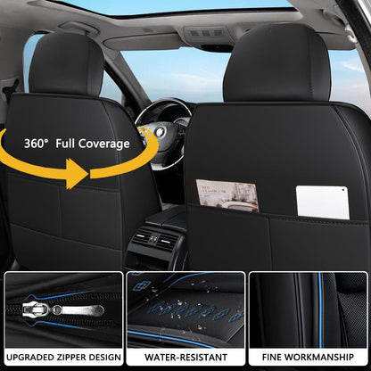 Qufei Front Seat Covers For Nissan 370Z 2009-2020 Leather Waterproof (Black Blue)