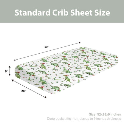 BabyOneStop Christmas Dinosaur Santa Hat Crib Sheet 28x52 Inch